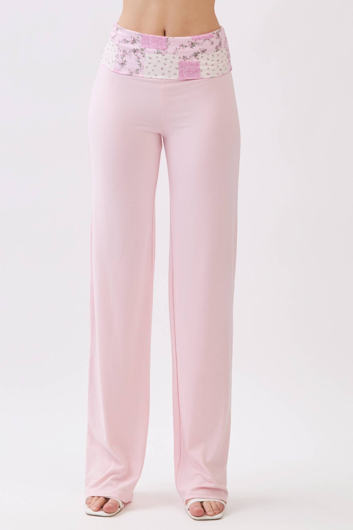 Straight Leg Pants With Printer Contrast Waistband - Copper & Linen