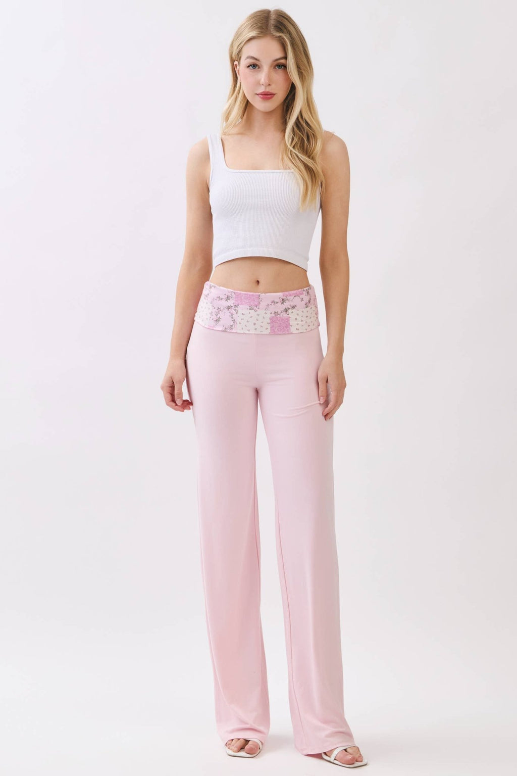 Straight Leg Pants With Printer Contrast Waistband - Copper & Linen