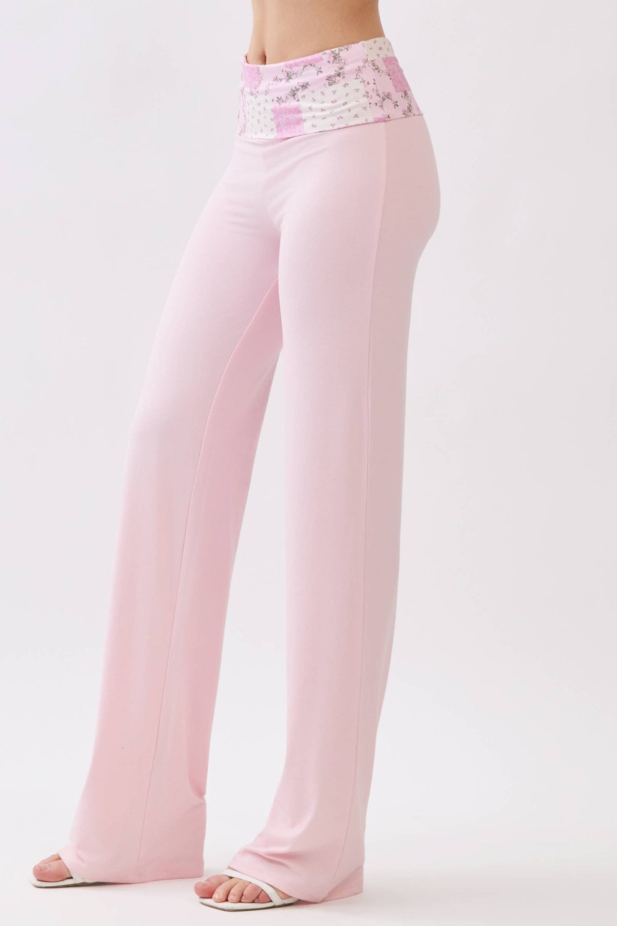 Straight Leg Pants With Printer Contrast Waistband - Copper & Linen