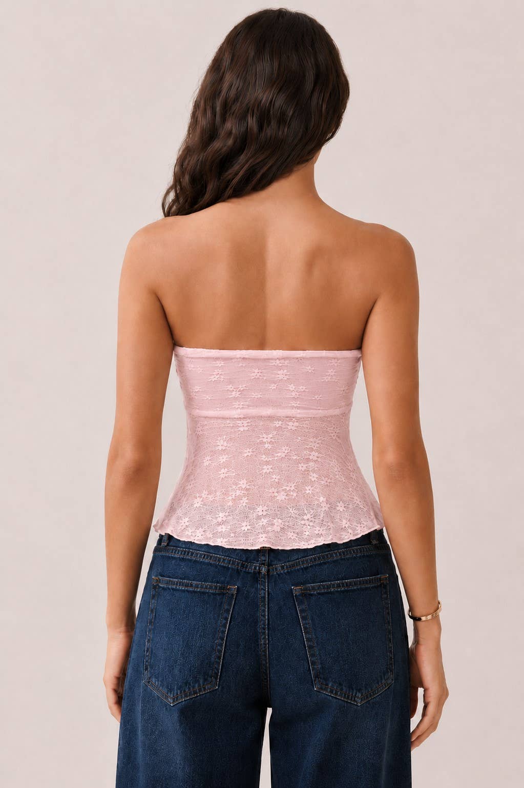 Strapless Tube Fly-Away Lace Top - Copper & Linen
