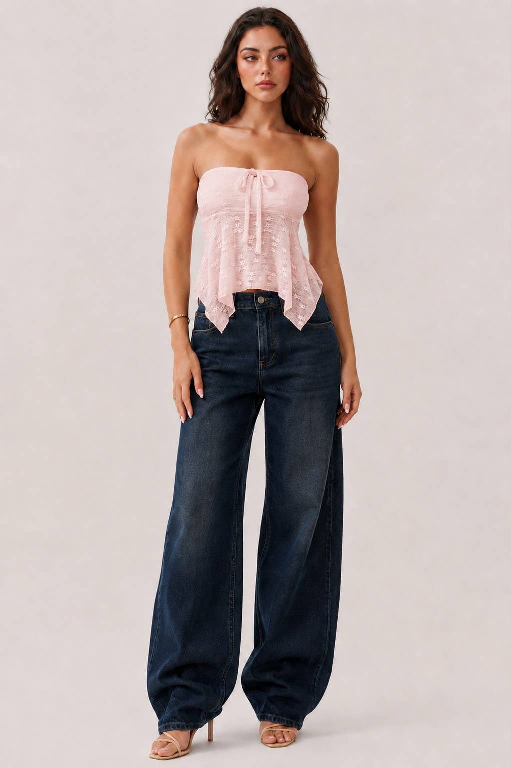 Strapless Tube Fly-Away Lace Top - Copper & Linen