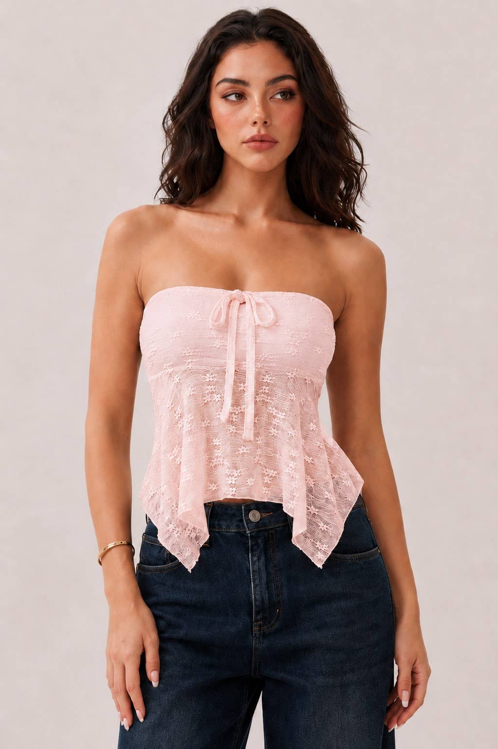 Strapless Tube Fly-Away Lace Top - Copper & Linen